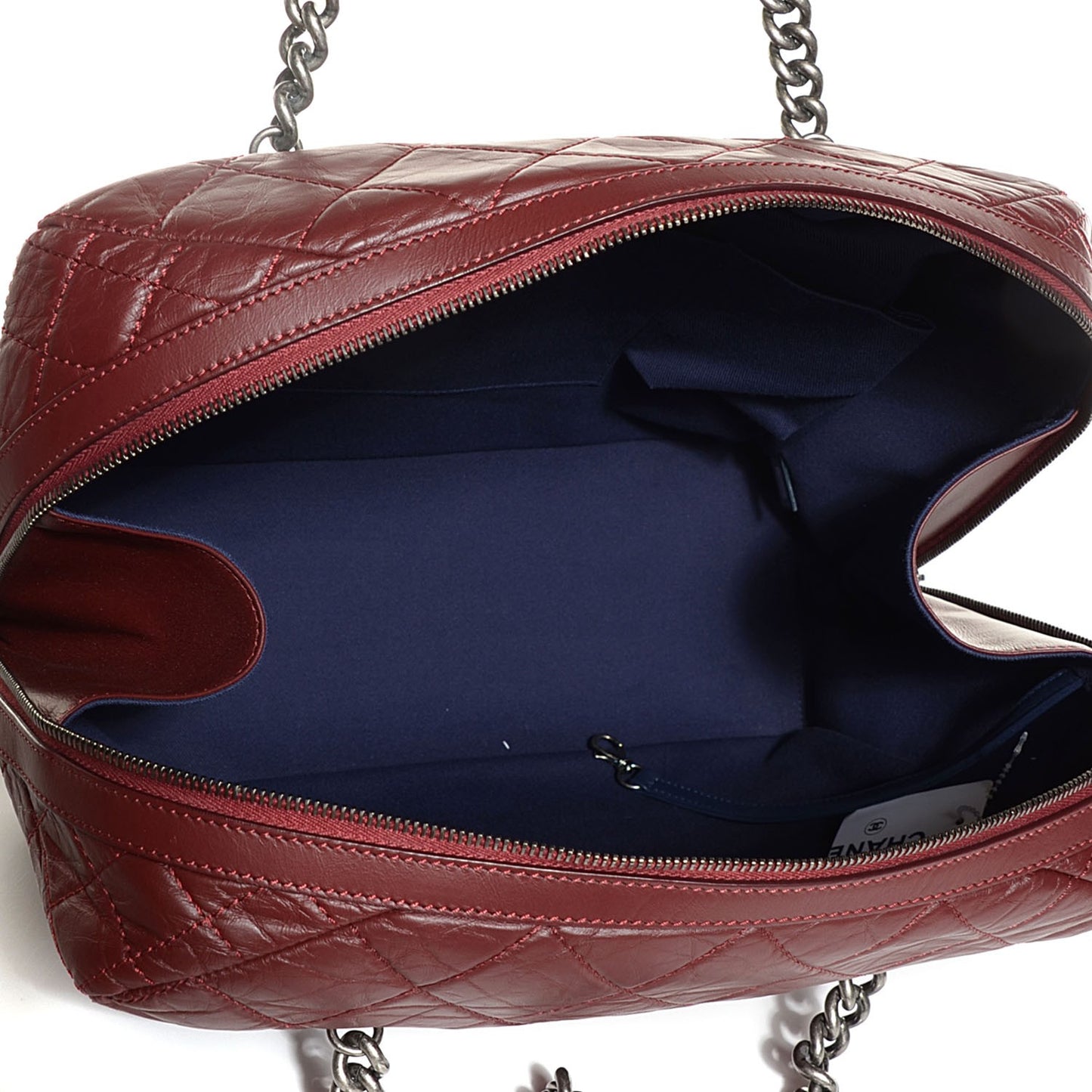Aged Calfskin Quilted Large Secret Tag Bowling Bag Burgundy