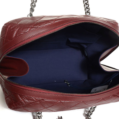 Chanel Aged Calfskin Quilted Large Secret Tag Bowling Bag Burgundy 5 of 8