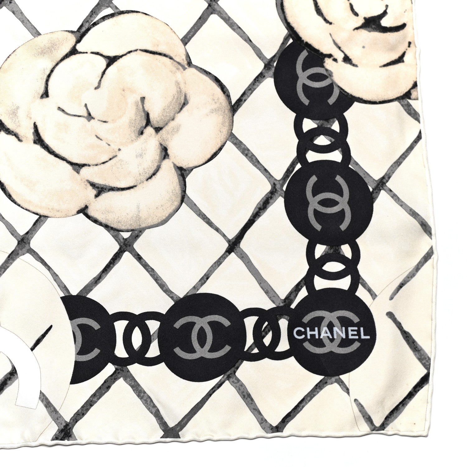 Chanel Silk Camellia CC Square Scarf Ivory 2 of 3