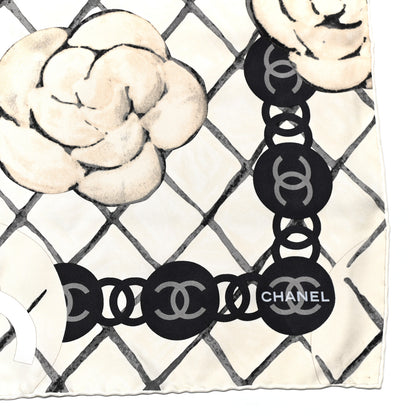 Chanel Silk Camellia CC Square Scarf Ivory 2 of 3