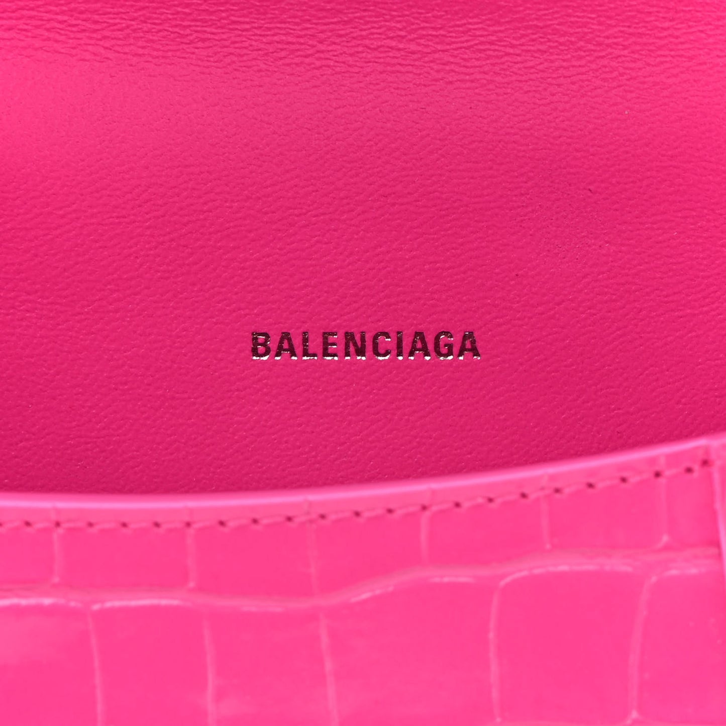 Shiny Calfskin Crocodile Embossed Hourglass Top Handle Bag XS Lipstick Pink