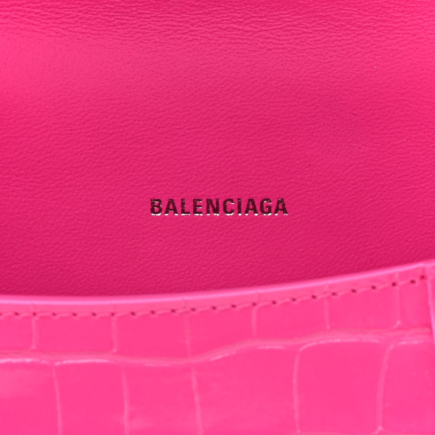 Balenciaga Shiny Calfskin Crocodile Embossed Hourglass Top Handle Bag XS Lipstick Pink 6 of 11