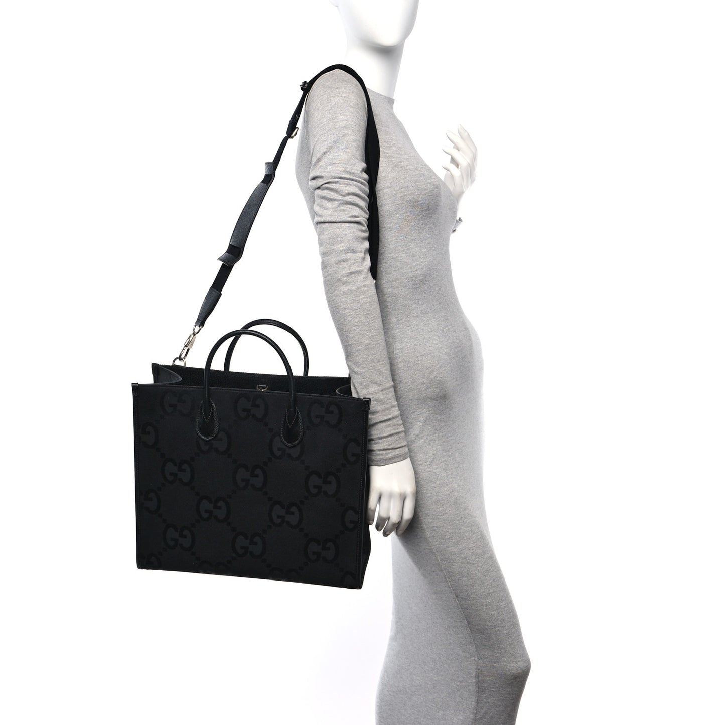 Monogram Jumbo GG Textured Dollar Calfskin Tote Bag Black