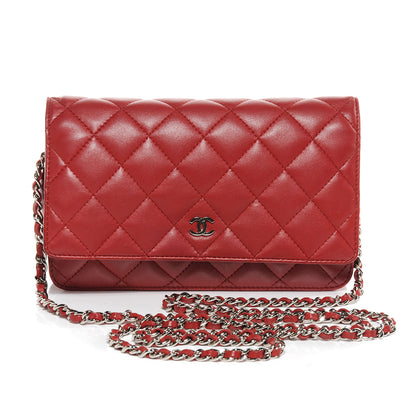 Chanel Lambskin Quilted Wallet On Chain WOC Red 1 of 8