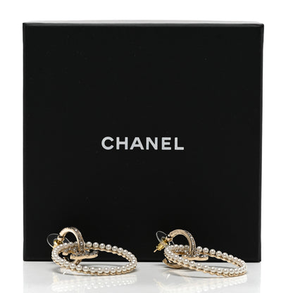 Chanel Crystal Pearl CC Door Knocker Hoop Earrings Gold Pearly White 4 of 4
