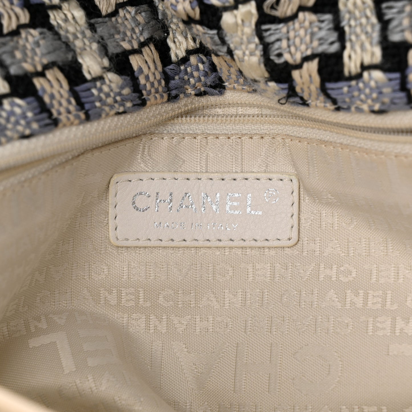 Tweed Calfskin Woven Single Flap Blue