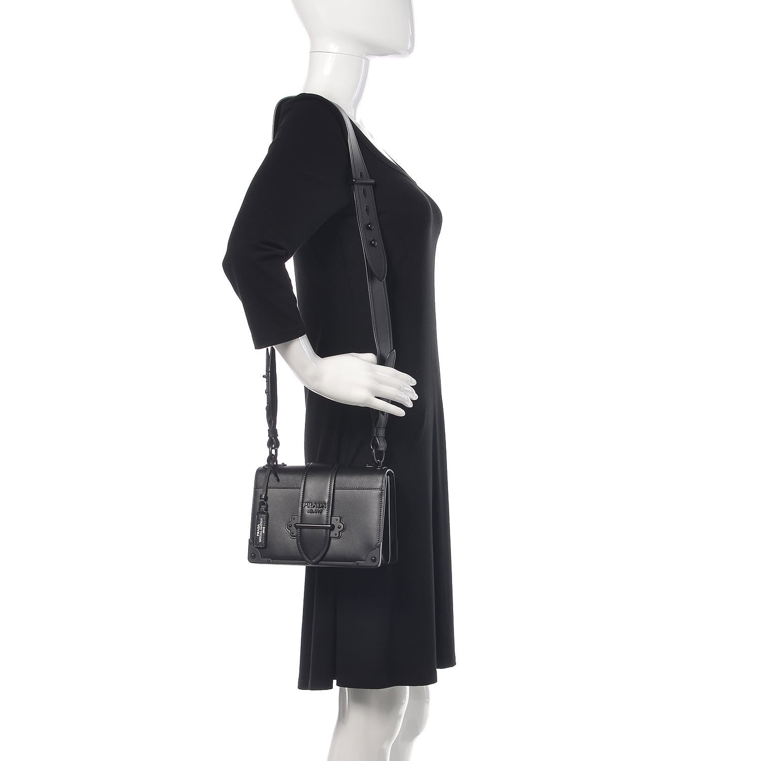 Prada City Calf Saffiano Cahier Bag Black 2 of 14