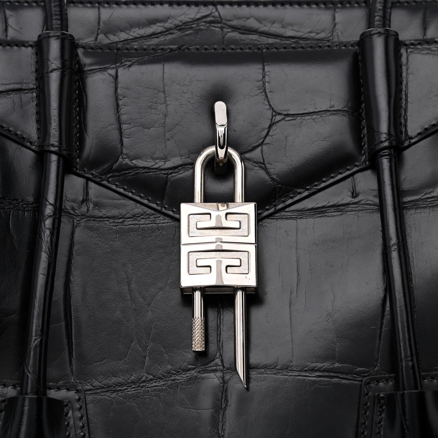 Givenchy Calfskin Crocodile Embossed Medium Lock Antigona Black 8 of 10