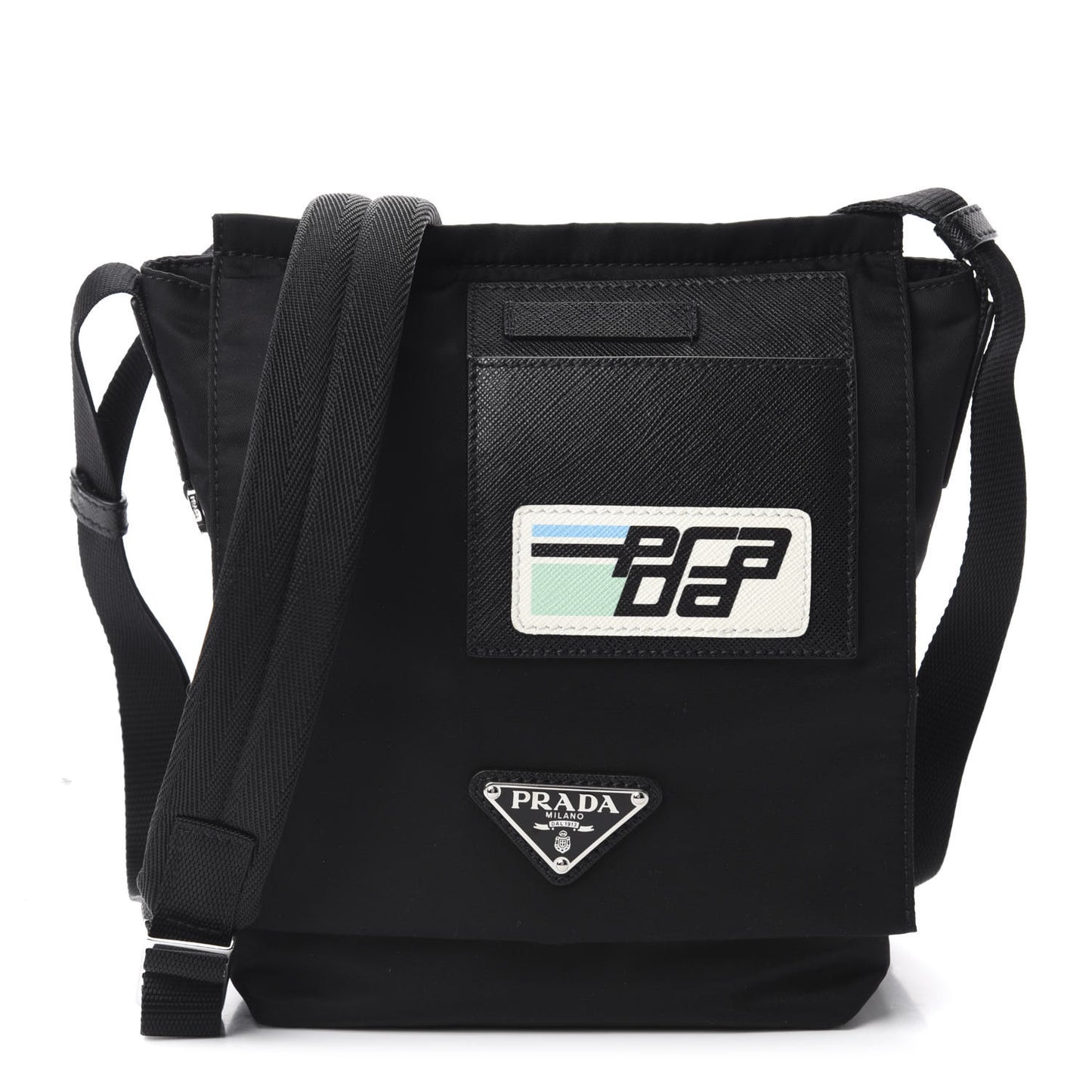 Tessuto Nylon Saffiano Racing Logo Flat Messenger Bag Black