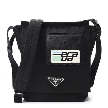 Prada Tessuto Nylon Saffiano Racing Logo Flat Messenger Bag Black 1 of 10