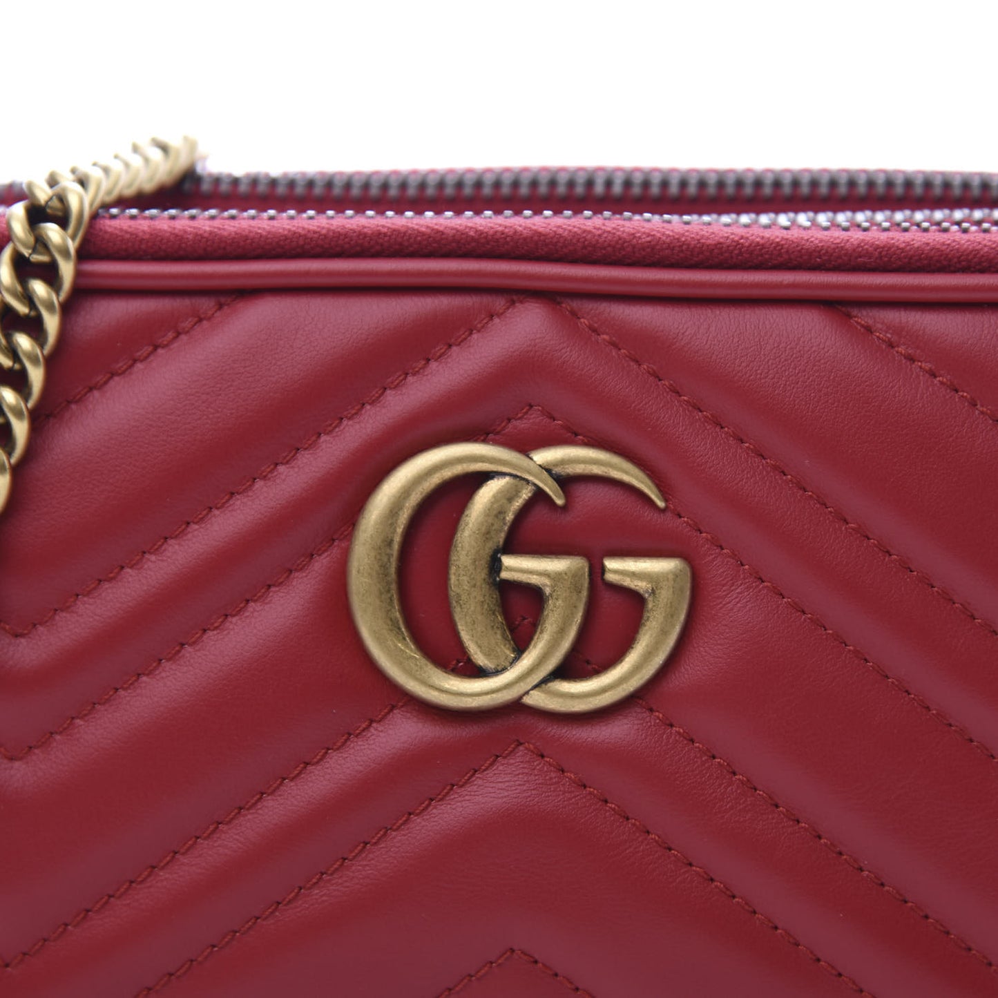 Calfskin Matelasse Mini GG Marmont Chain Crossbody Bag Hibiscus Red
