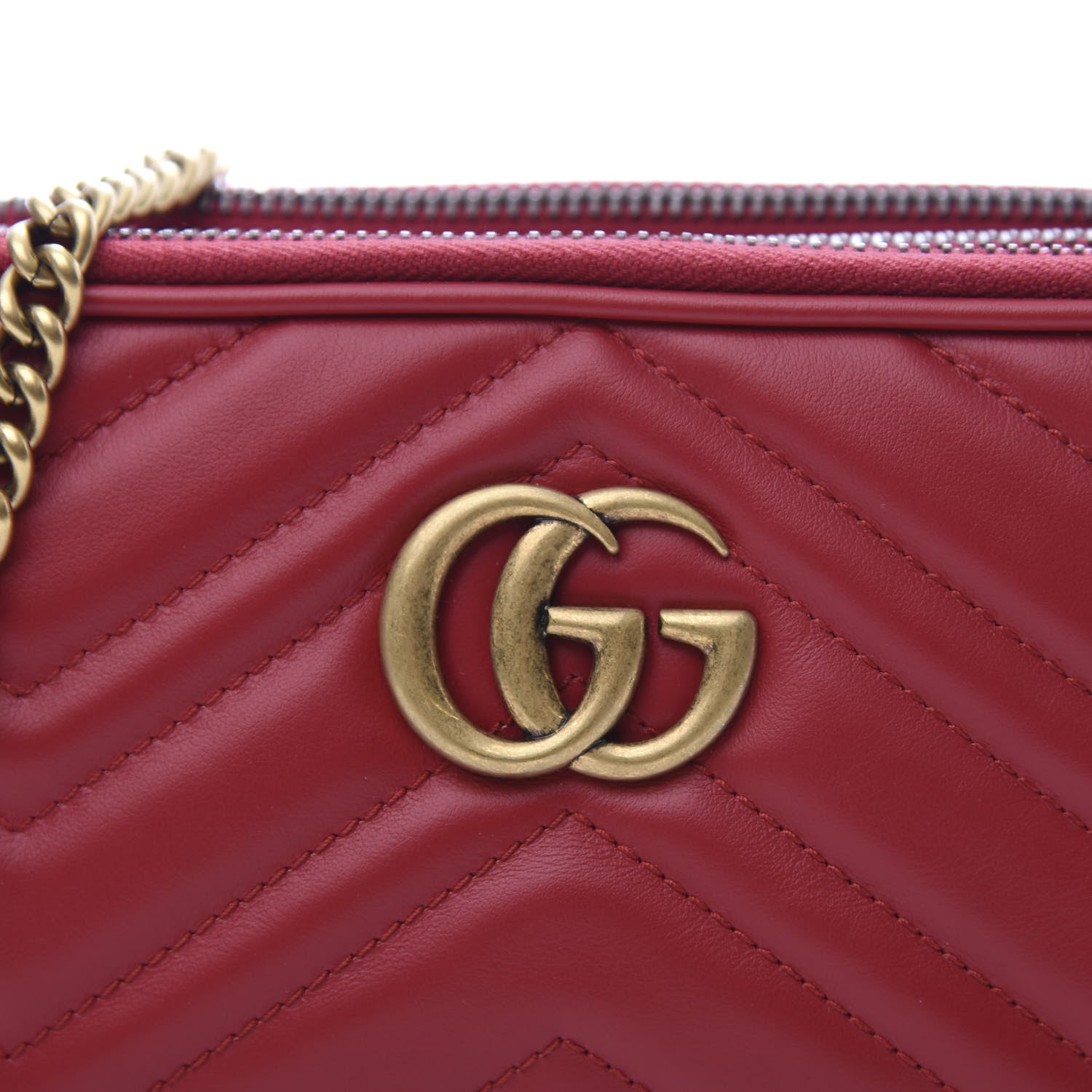 Gucci Calfskin Matelasse Mini GG Marmont Chain Crossbody Bag Hibiscus Red 9 of 9