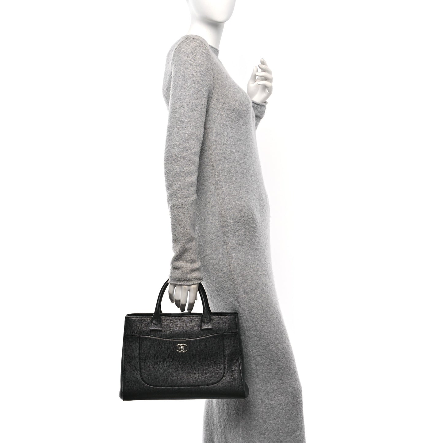 Grained Calfskin Medium Neo Executive Shopper Tote Black