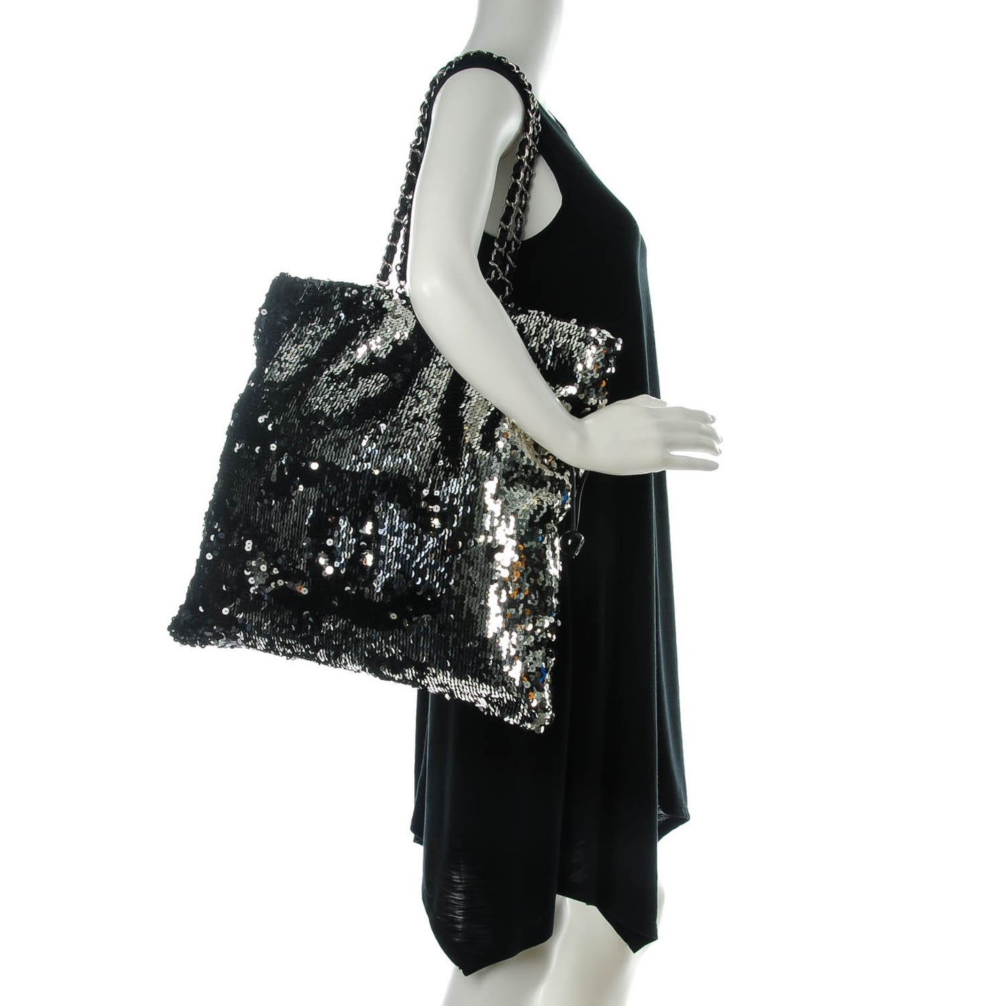 Sequin Summer Night Drawstring Tote Black