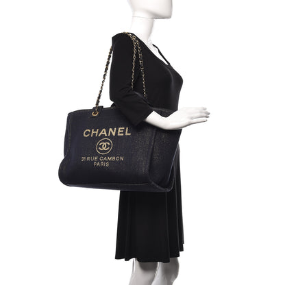 Chanel Lurex Canvas Medium Deauville Tote Navy Blue Gold 2 of 9