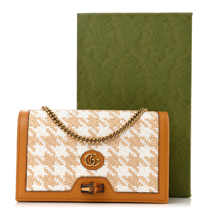 Gucci Polished Raffia Textured Dollar Calfskin Houndstooth Mini Diana Chain Bag Natural Sun Oil Mystic White 11 of 11