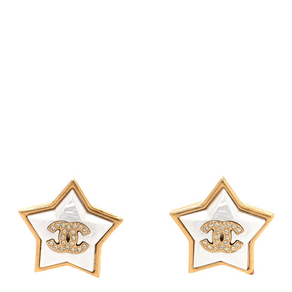 Chanel Pearl Crystal CC Star Earrings Gold 1 of 5