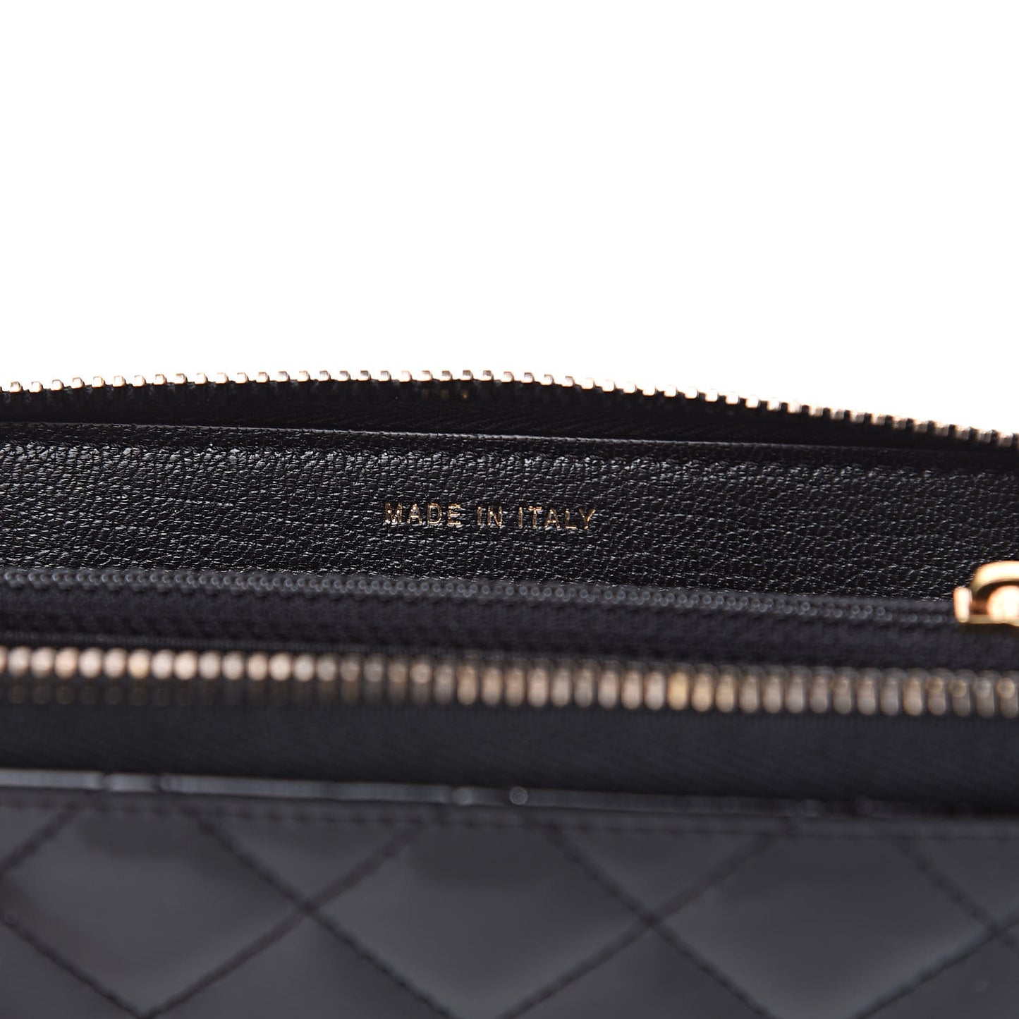 Patent Quilted Small Zip Around Wallet Black