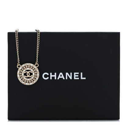 Chanel Pearl Crystal CC Round Pendant Necklace Gold 5 of 5