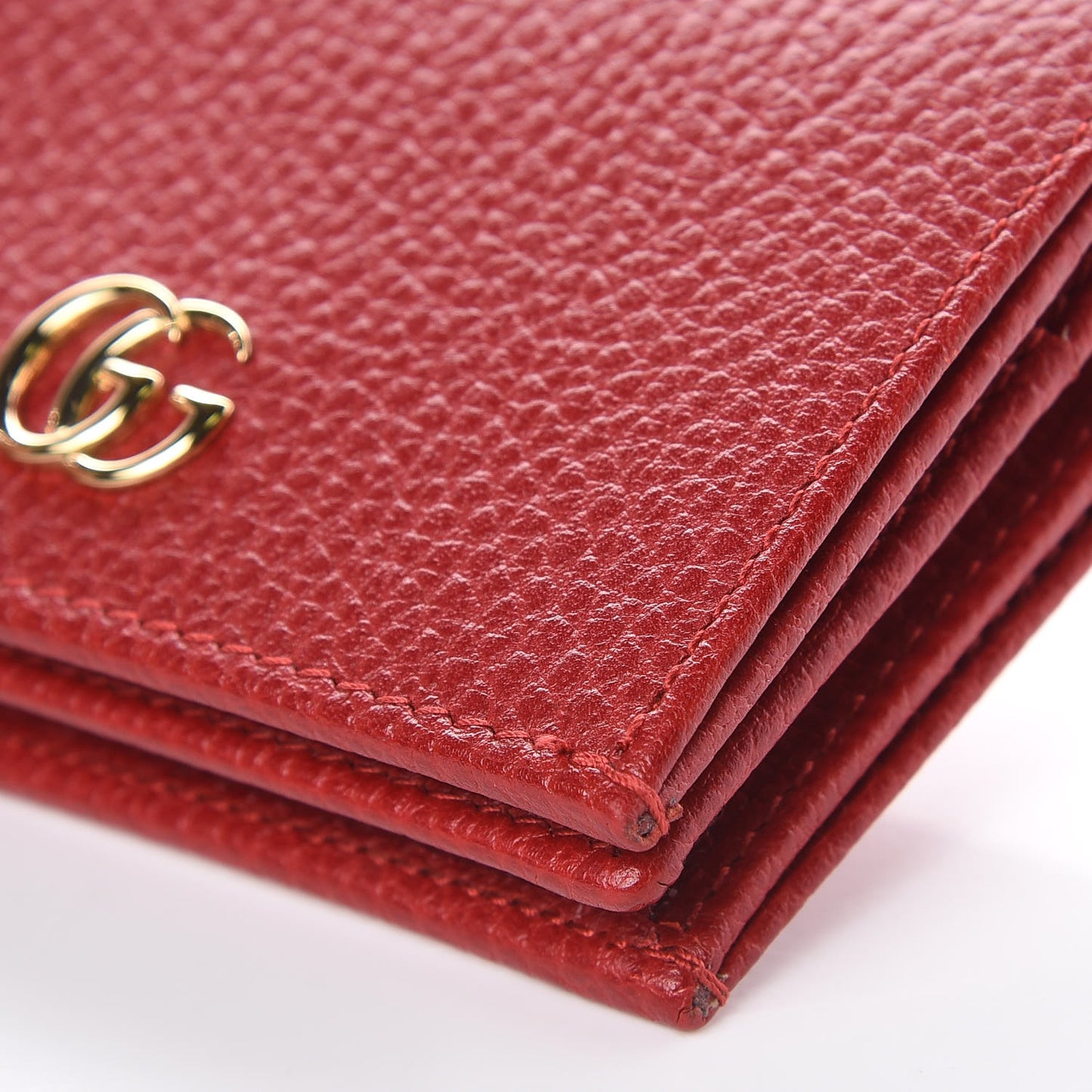 Pebbled Calfskin GG Marmont Card Case Hibiscus Red