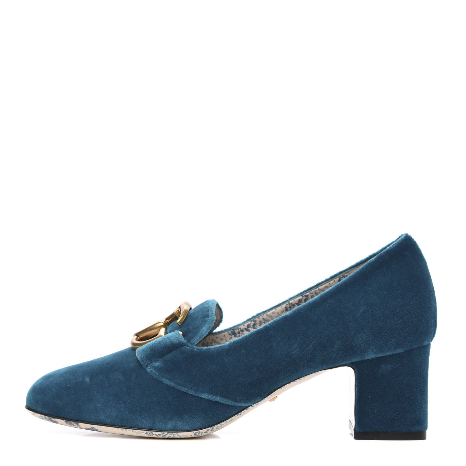 Gucci Softy Velvet GG Victoire 55mm Loafer Pumps 38 Pavone 1 of 9
