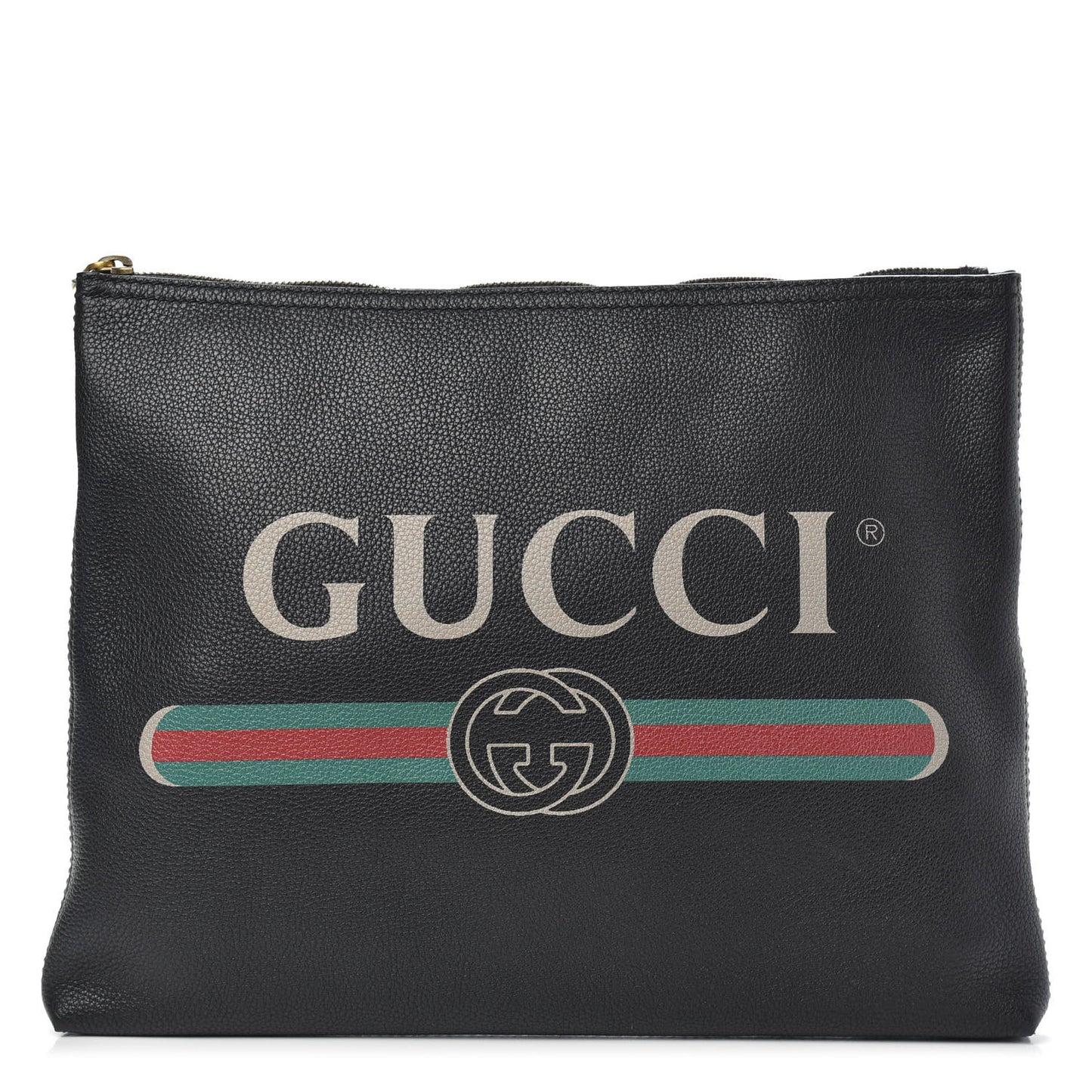 Pebbled Calfskin Medium Logo Portfolio Clutch Black