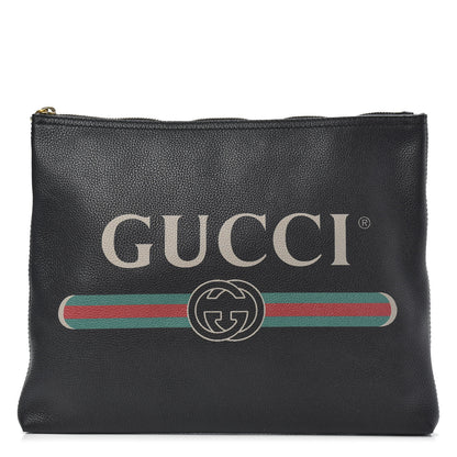 Gucci Pebbled Calfskin Medium Logo Portfolio Clutch Black 1 of 8