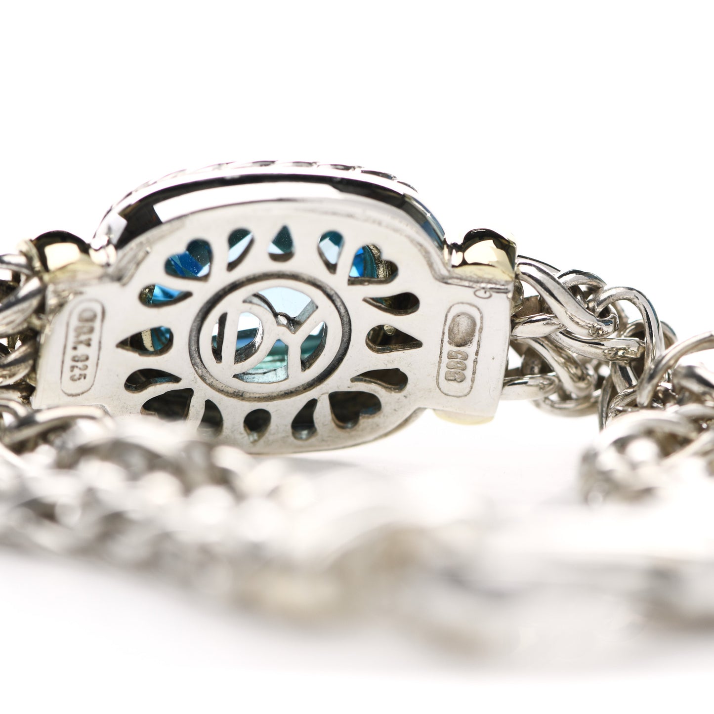 Sterling Silver 14K Yellow Gold Blue Topaz Wheat Chain Bracelet
