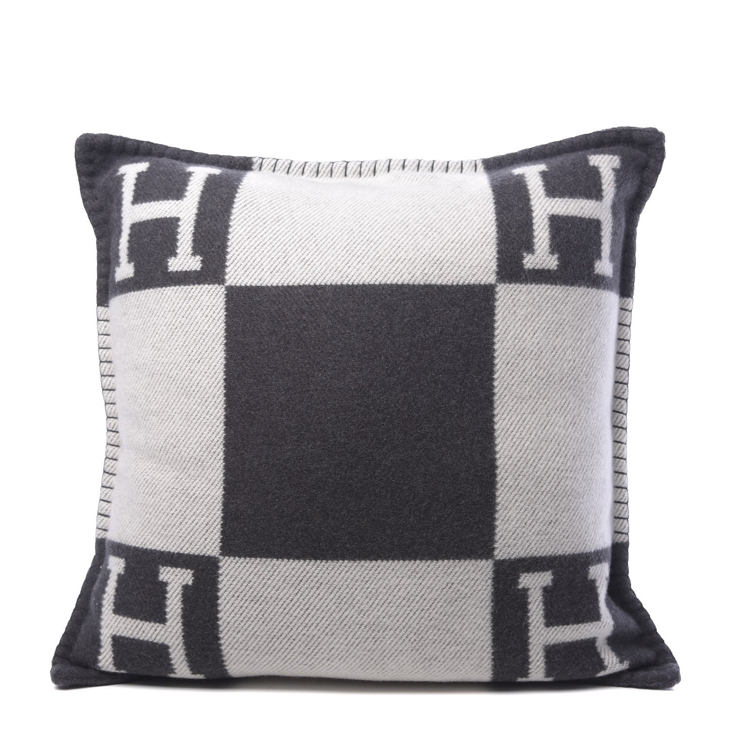 Hermes Wool Cashmere Avalon Pillow PM Ecru Gris Fonce 1 of 5