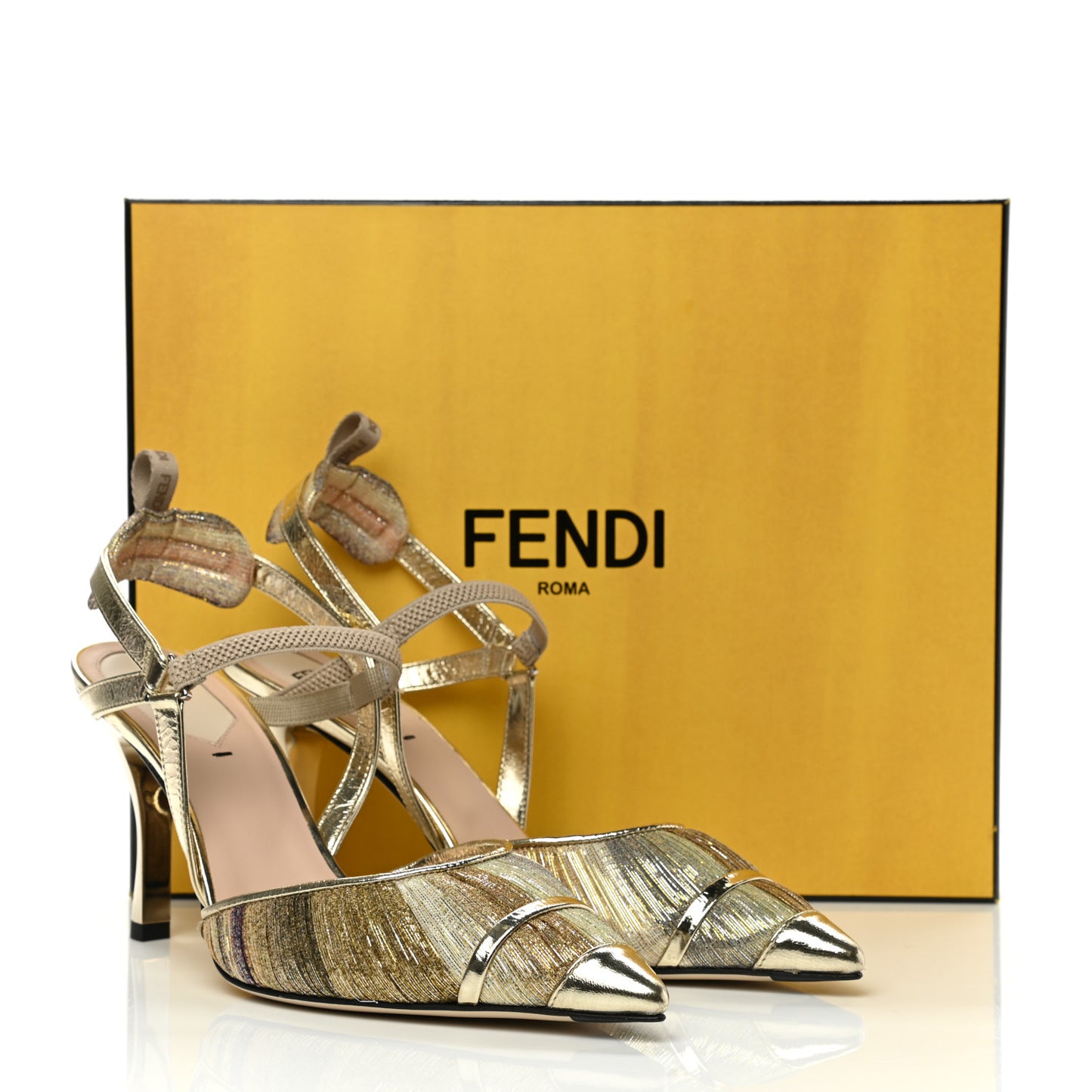 Laminated Fabric Nappa Colibri Lite 85mm Slingback Pumps 38 Gold Platino