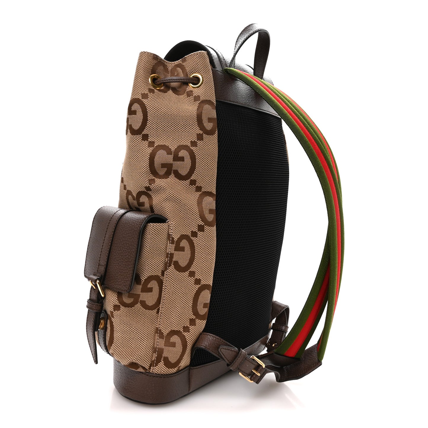Monogram Jumbo GG Textured Dollar Calfskin Web Double Buckle Backpack Camel Ebony New Acero Camel Ebony New Acero