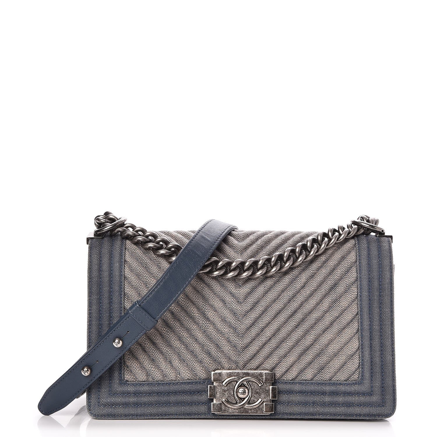 Chanel Denim Chevron Quilted Medium Boy Flap Blue 1 of 11