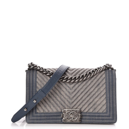 Chanel Denim Chevron Quilted Medium Boy Flap Blue 1 of 11