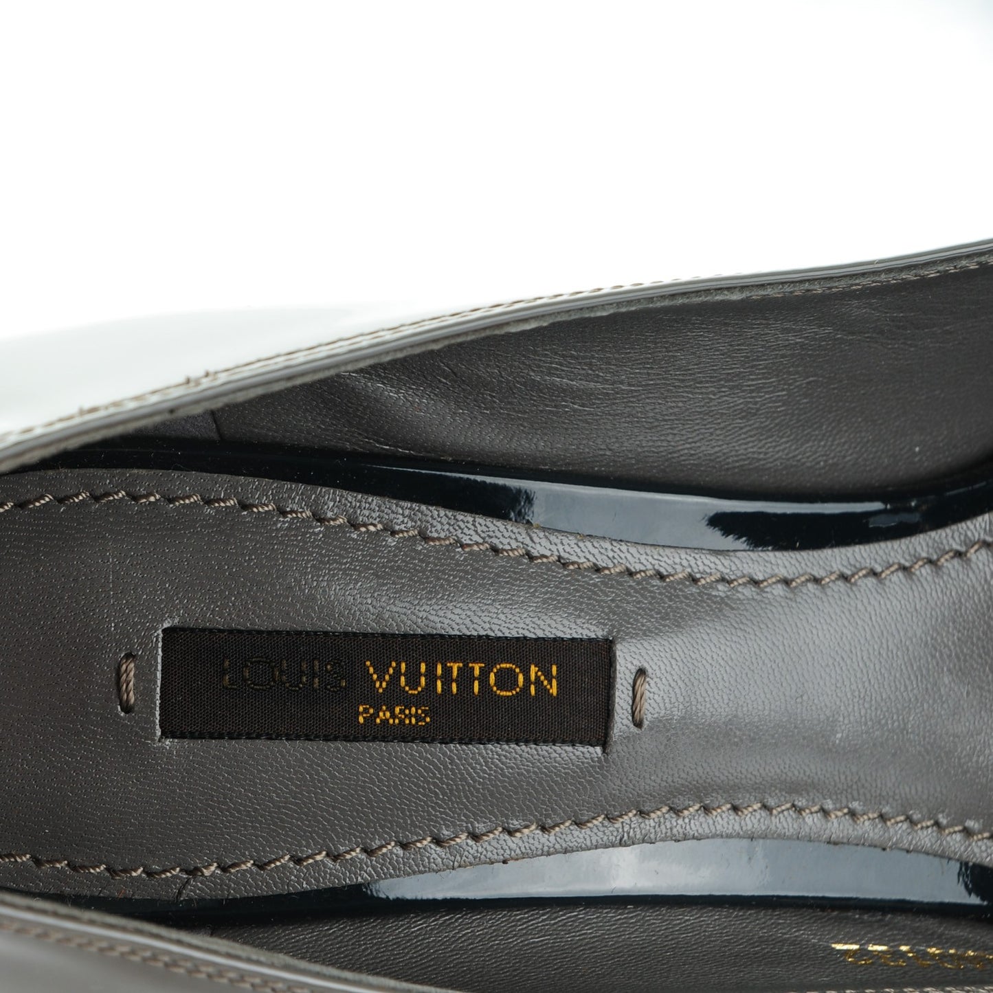 Patent Calfskin Lou Open Toe Pumps 38 Gris