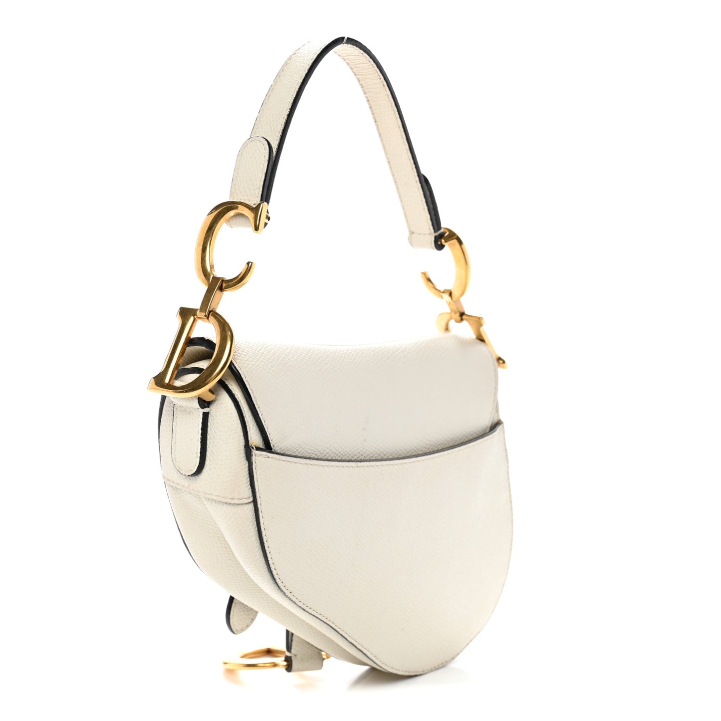 Grained Calfskin Mini Saddle Bag White