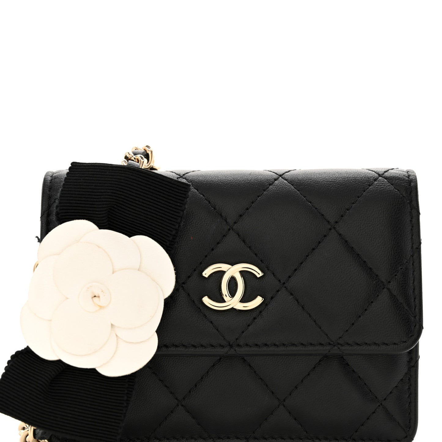 Lambskin Quilted My Chanel Lady Card Holder On Chain Black
