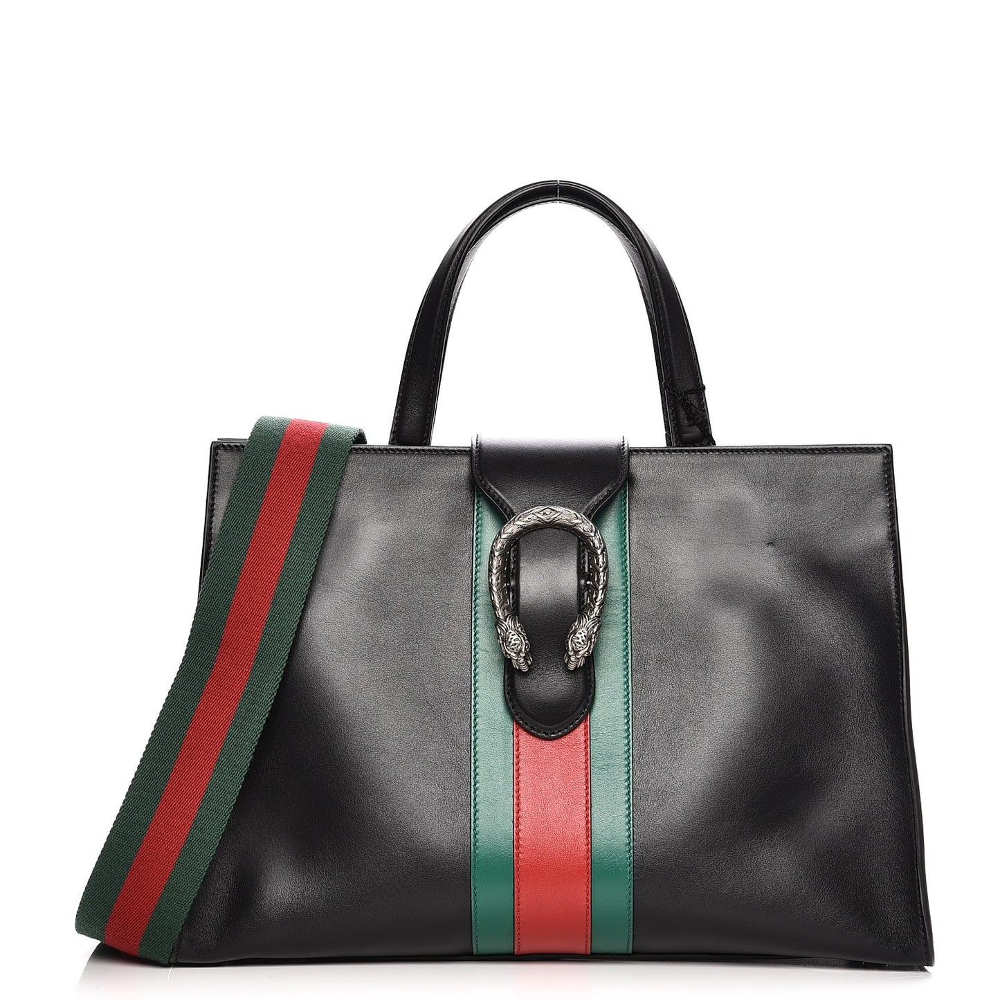 Calfskin Web Stripe Large Dionysus Tote Bag Black
