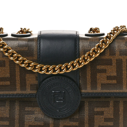 Fendi Glazed Fabric Vitello Century FF 1974 Stamp Patch Mini Double F Crossbody Bag Mogano Panna Black 9 of 11