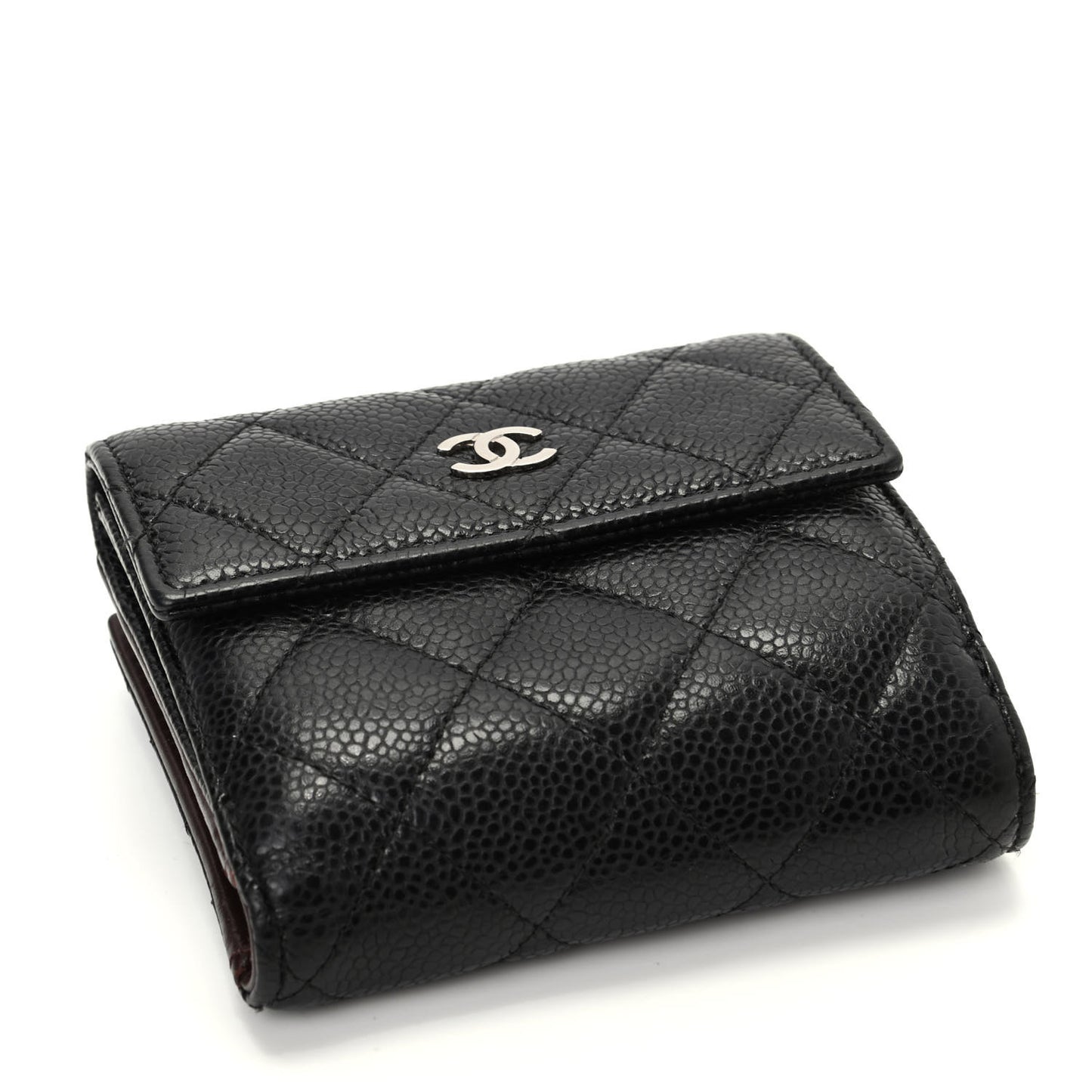 Caviar Quilted Compact French Flap Wallet Black