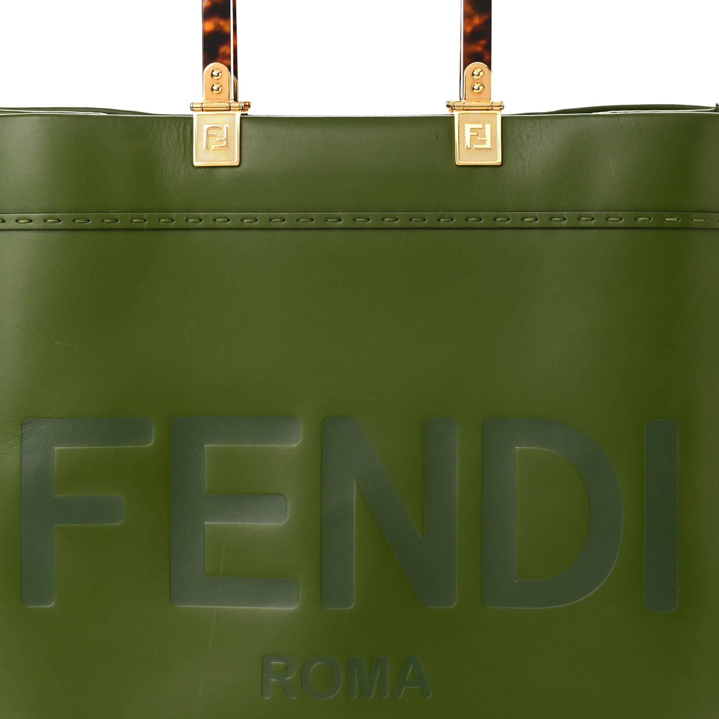 Vitello King Plexiglass Logo Embossed Medium Fendi Sunshine Shopper Tote Avocado