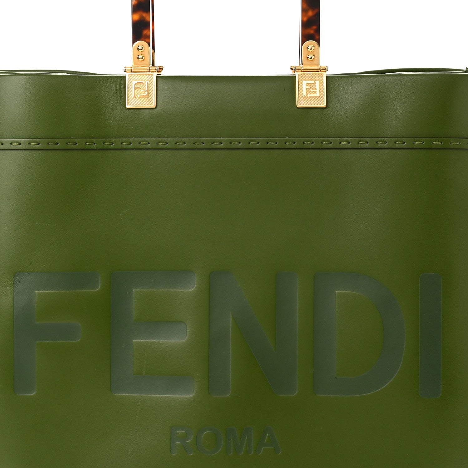 Fendi Vitello King Plexiglass Logo Embossed Medium Fendi Sunshine Shopper Tote Avocado 9 of 17
