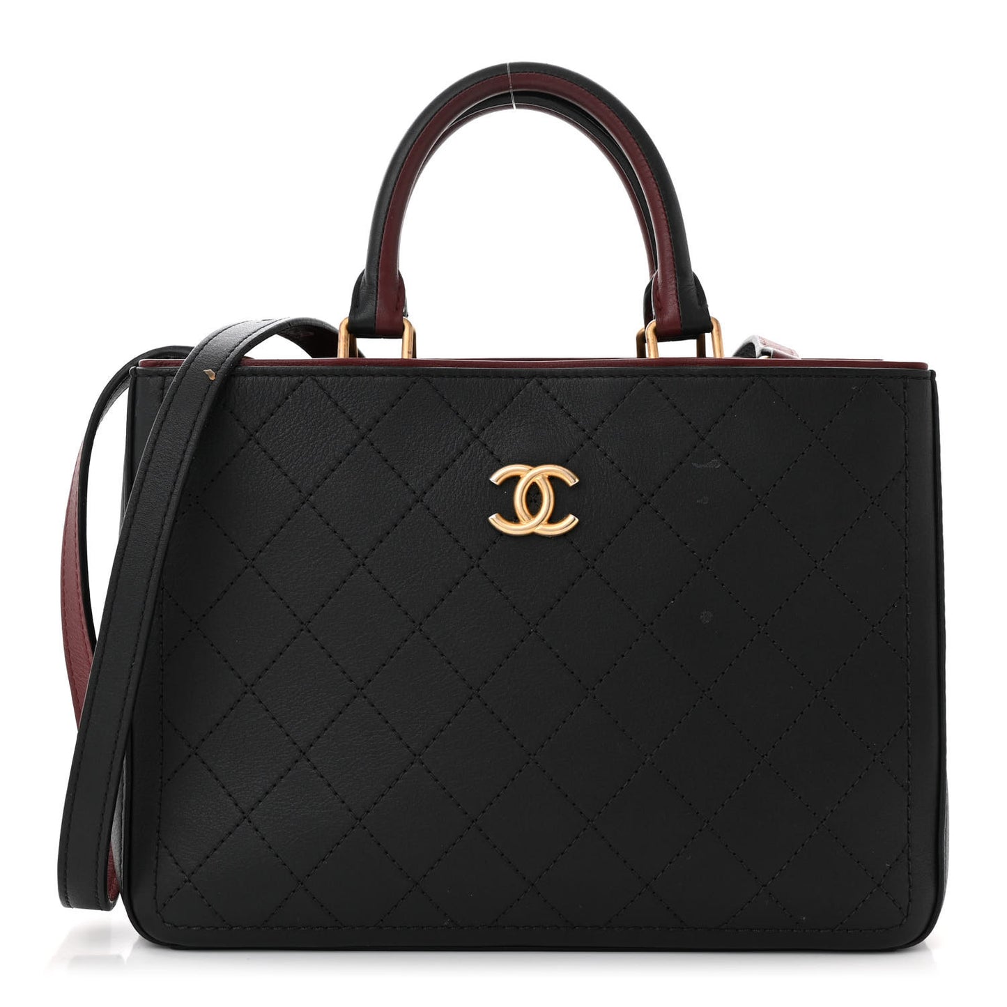 Bullskin Stitched Bi-Color Medium Shopping Tote Black