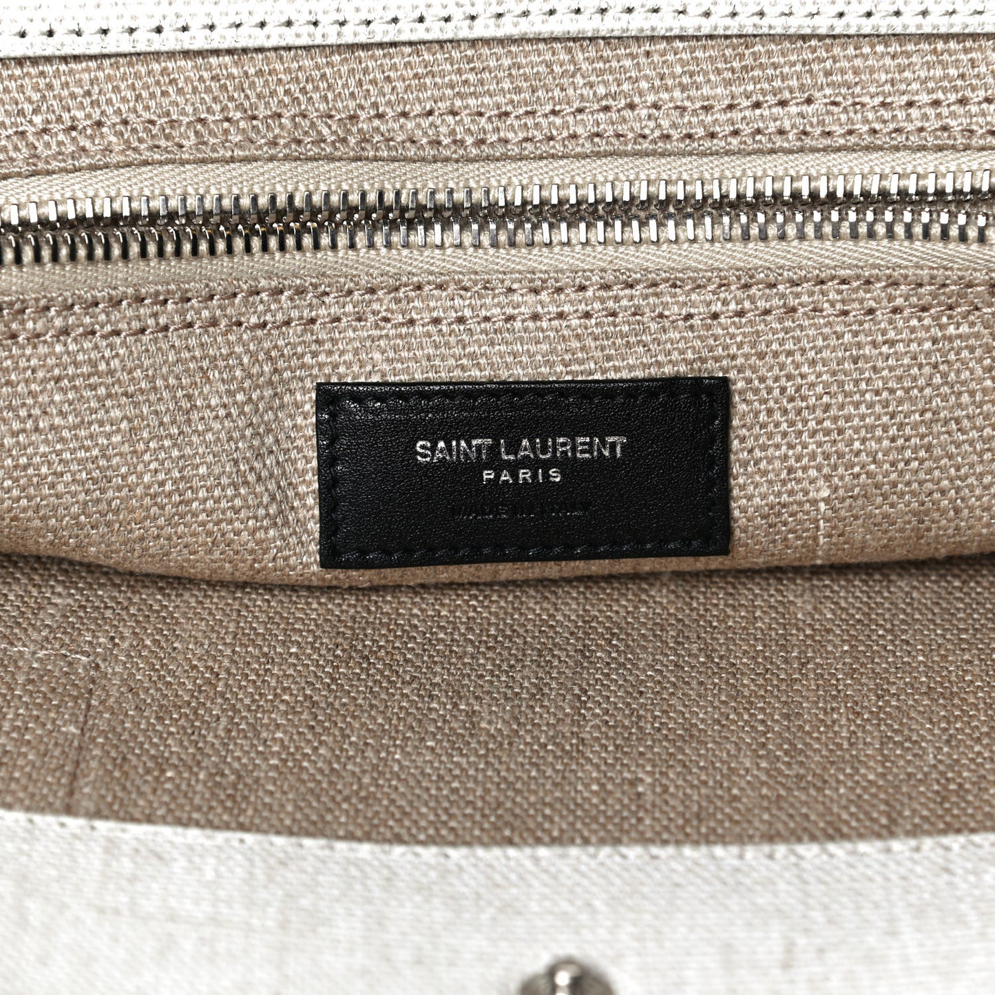 Linen Calfskin Rive Gauche North South Tote Optic White