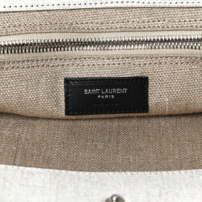 Saint Laurent Linen Calfskin Rive Gauche North South Tote Optic White 8 of 10