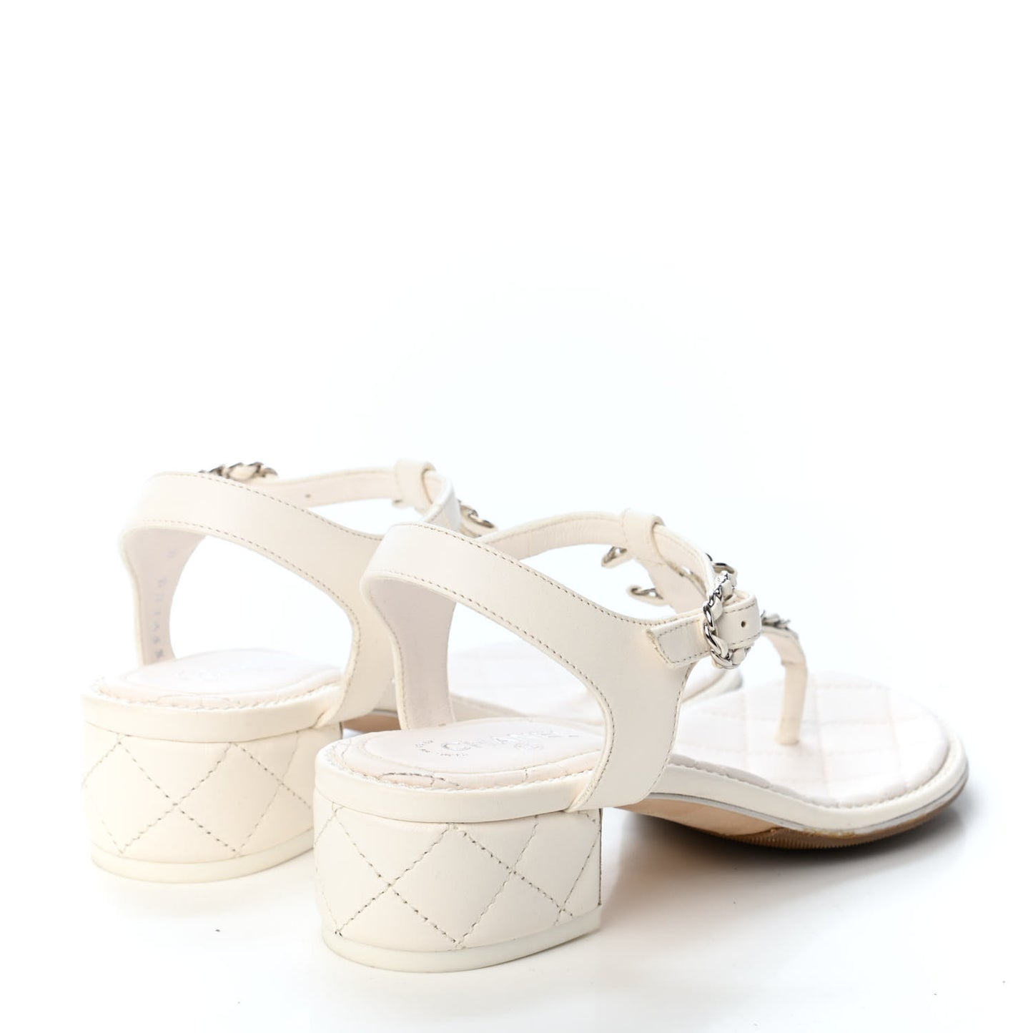 Lambskin Chain CC Logo Thong Sandals 35 White