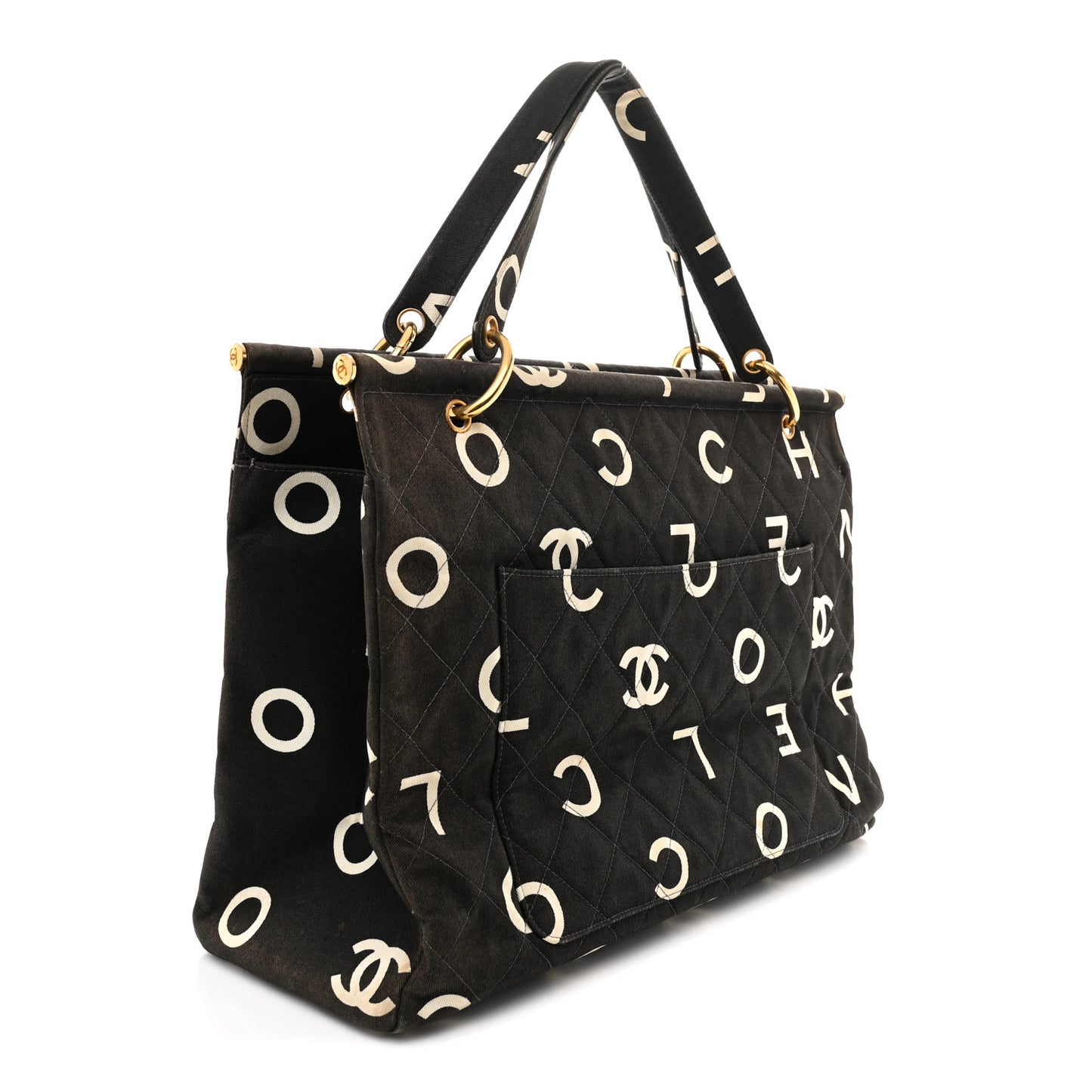 Canvas Printed Quilted Logo Tote Black White