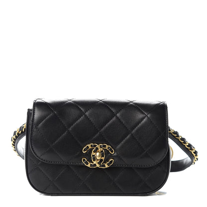 Chanel Lambskin Quilted Chain Infinity Waist Belt Bag Black 1 of 9