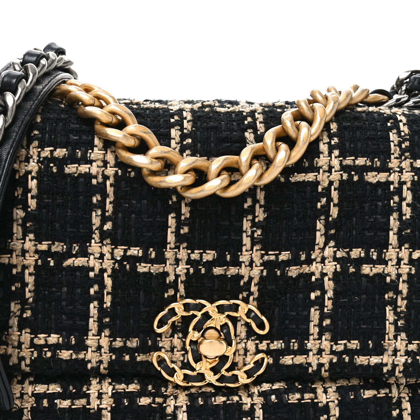 Tweed Quilted Medium Chanel 19 Flap Black Beige