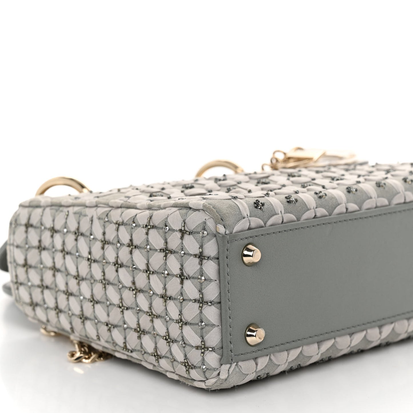 Suede Beaded Ribbon Mini Lady Dior Grey