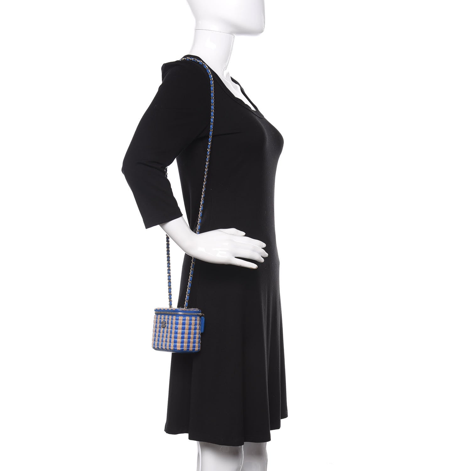 Chanel Raffia Jute Striped Mini Vanity Case With Chain Blue Beige 2 of 11